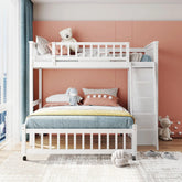 Bellemave® Twin over Full Wooden Bunk Bed with 6 Drawers and Flexible Shelves,Bottom Bed with Wheels - Bellemave